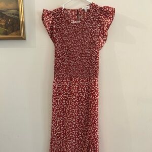 ACOA Women’s Maxi Dress Red With White Floral Pattern Open Back Size L